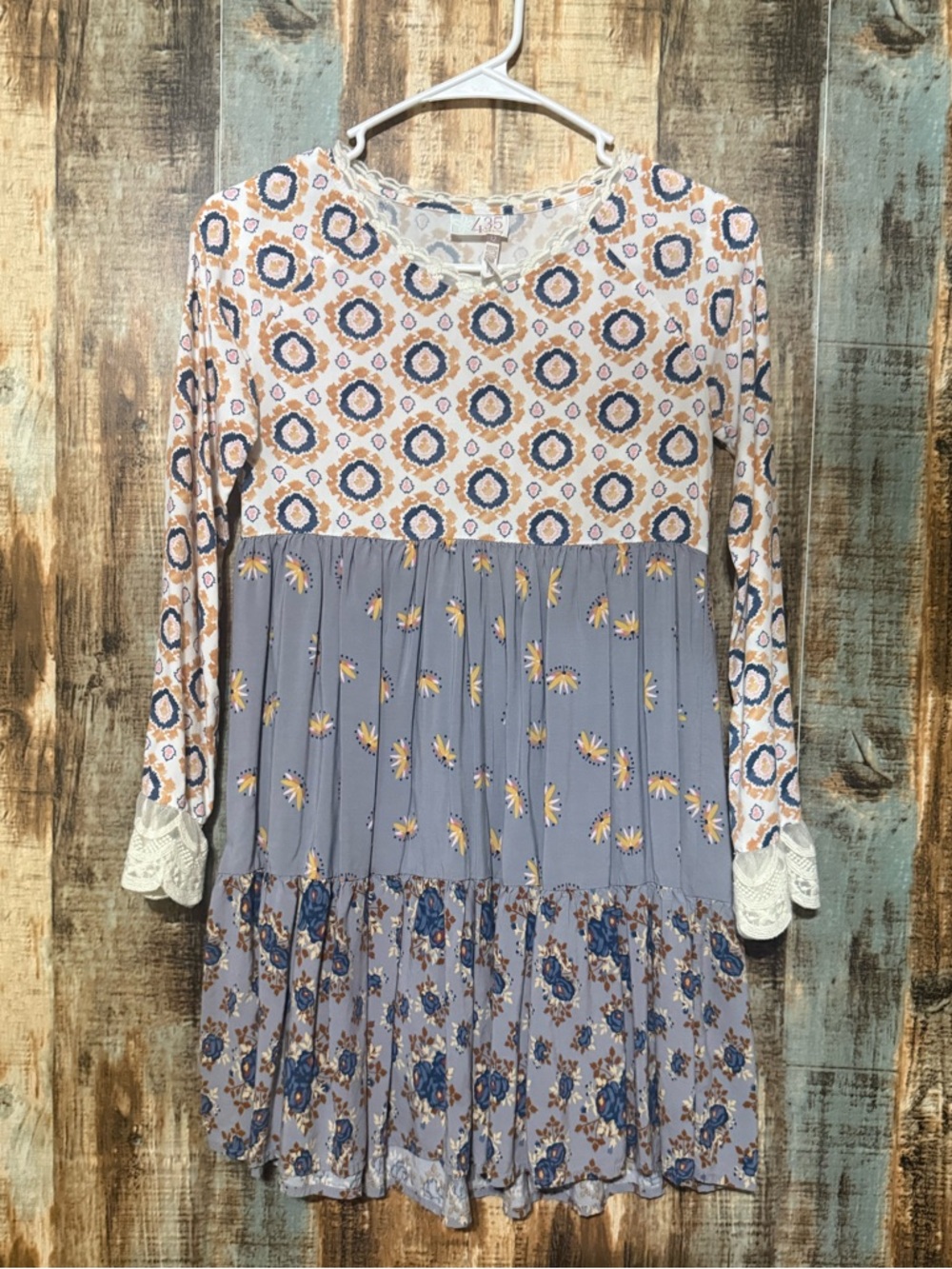 Matilda Jane Girls size 12 White & Navy Mixed-Print Casual Dress